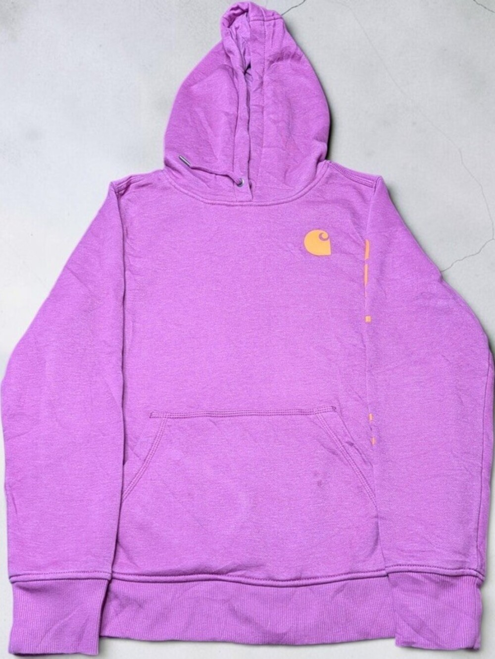 Pink Carhartt Pullover Hoodie Womens Medium Relaxed Fit Sleeve Spellout
